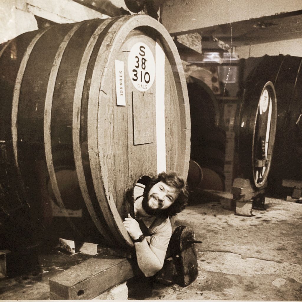 Man in Wine Barrell at Meier Winery