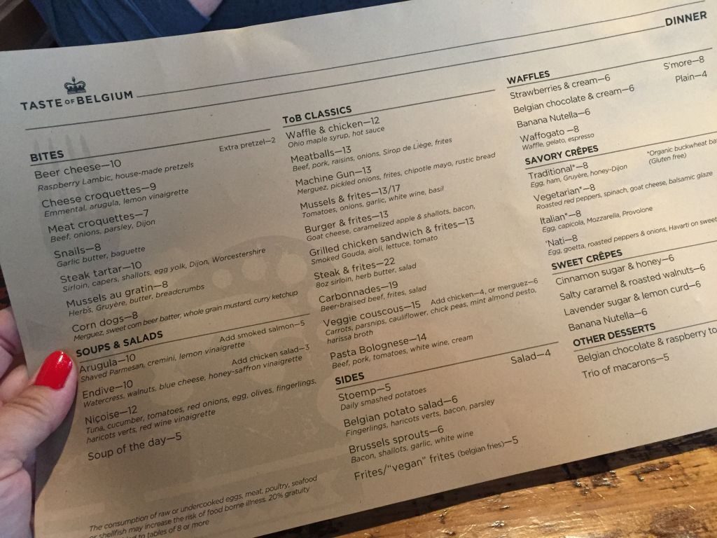 Taste of Belgium menu