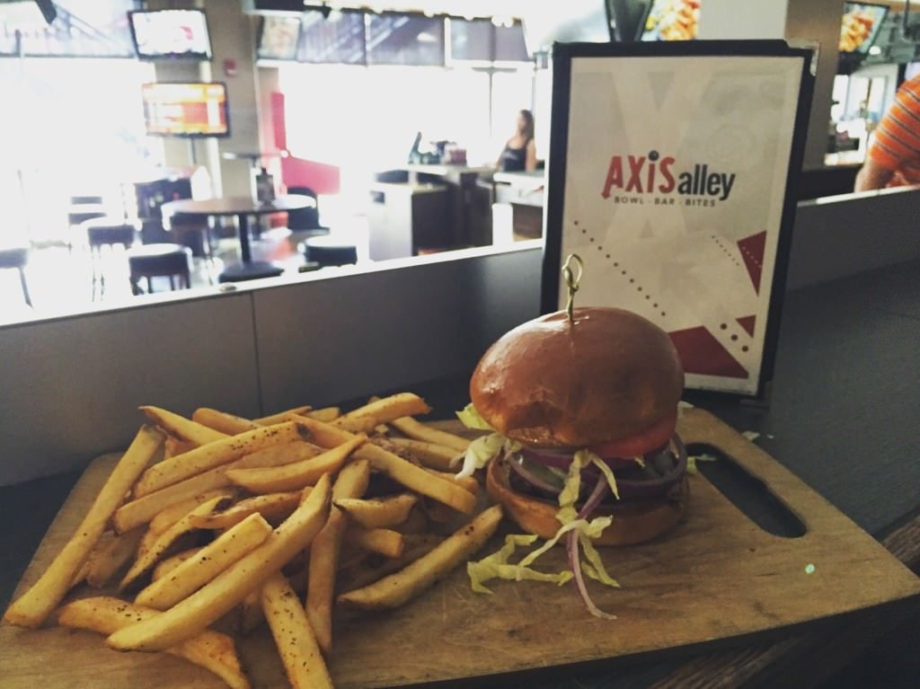 Burgers at Axis Alley in Newport